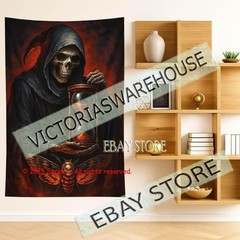 Grim reaper hourglass tapestry dark fate gothic symbolism 39X59 in