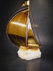 Vintage 70’s John Demott Brass Copper Sculpture Sailboat On Onyx Stone Signed