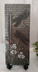 Art Nouveau Dragonfly Floral PAST TIMES Thermometer Vintage Wall Hanging Plaque