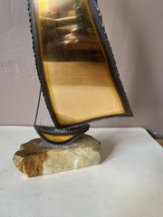 Vintage Signed John DeMott 15” Brass Sailboat Sculpture on Quartz/Onyx Base