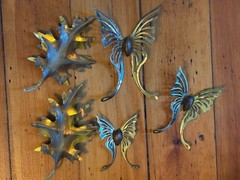 Vtg Home Interiors Homco Butterflies Leaves Brass Wood Metal Wall Art Hangings