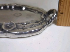 Vintage Decorative Tray Oval Cast Aluminum Floral Design Twisted Rope Handles