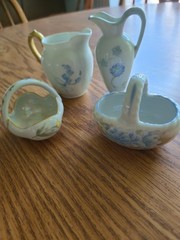 Lot of 4 ceramic porcelain miniature pitchers baskets CFM GDM France F Milli
