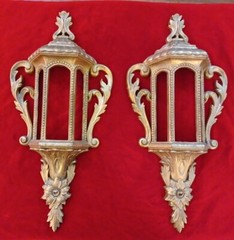 Vintage Set 2 Hollywood Regency Ornate Gold Wall Pocket Victorian Street Lantern