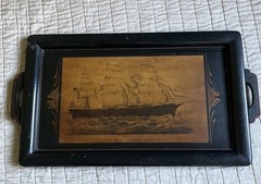 Very Old Wood Tray By Cross London Great Republic Ship Made In Rochester Ny USA