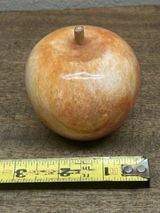 Vintage Italian Alabaster Marble Apple w/ wood stem, polished paperweight