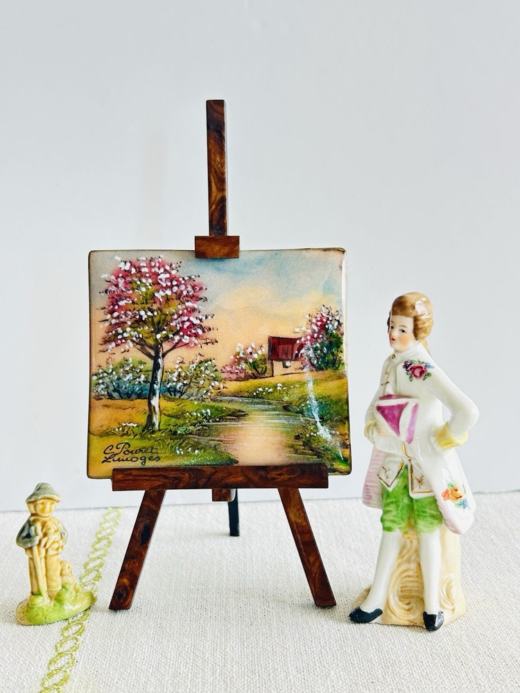 Vintage Limoges Enamel Miniature Painting Christiane Pouret France With Easel#23