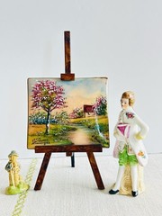 Vintage Limoges Enamel Miniature Painting Christiane Pouret France With Easel#23