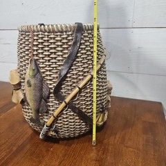 Vintage Fishing Wastebasket 3D Bass Fish Pole Resin Cabin Lodge Decor Trash Can