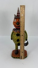 Vintage Folk Art Halloween Bobble Head Pumpkin Face Holding Mask Figurine Radko?