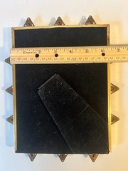 Vintage Brutalist Brass & Stone Geometric Tabletop/Wall Mirror MCM 1970s OOAK