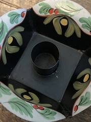 Vintage Pennsylvania Dutch Folk Art Toleware Bowl and Candle Holders~1940s
