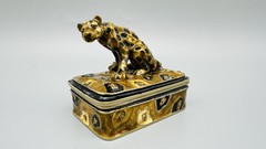 RARE JAY STRONGWATER LEOPARD BOX Handcrafted Metal Hand Enameled and Crystals.