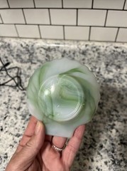 Akro Agate Shell Dish Trinket Tray Ashtray White and Green Swirls