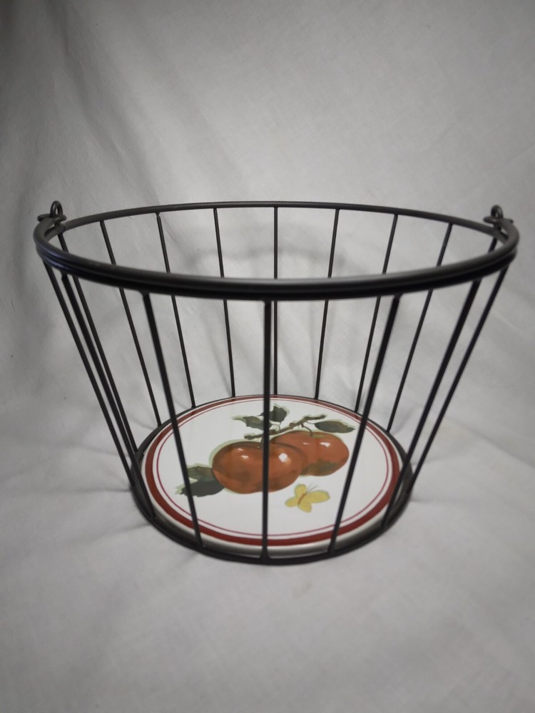 Hallmark Jan Karon Apples & Butterfly Metal Wire Basket With Ceramic Bottom 10″