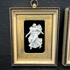 VTG Wedgwood Style Relief Dancers Framed Velvet Brass Set Of 2 5×4