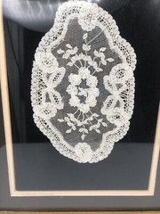 Antique Delicate Handmade White Lace In A Gold Frame Ready to Hang 15” X 12”