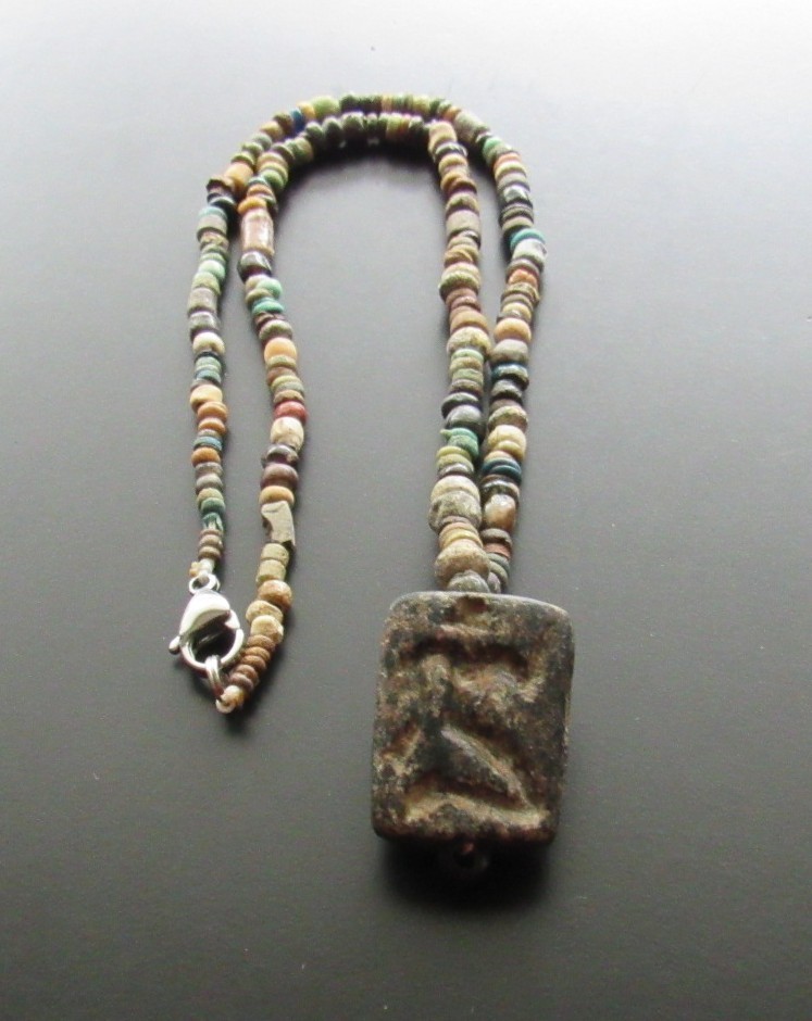 NILE Ancient Egyptian/ Near Eastern Seal Amulet Mummy Bead Necklace ca 600 BC