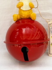 Vintage Disney Classic Santa Pooh Sitting on Large Jingle Bell Ornament 5.5″ EUC