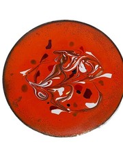 Vintage MCM Art Orange Enamel On Metal Copper Trinket Dish