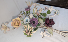 Gorgeous Large Italian Tole Painted Metal Flowers Roses Wall Sconce 3 Candle