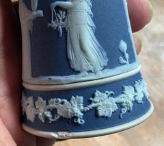 Antique Wedgwood Blue Basalt Jasperware Silver Rim Vase