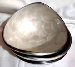 3 VTG Silver Tone Metal Small Serving Bowls White Iridescent Lining Modernist