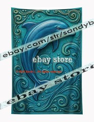 Sea Turtle Relief Tapestry 3D look Wall Art coastal decor 39X59 in