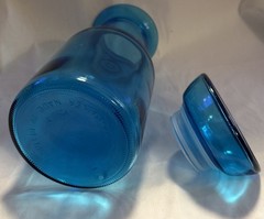Vintage MCM Made in Belgium Large 9.5″ Turquoise Blue Glass Lever Apothecary Jar