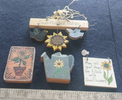 Hand Painted Wooden Primitive Country Folk Art sunflowers watering can garden