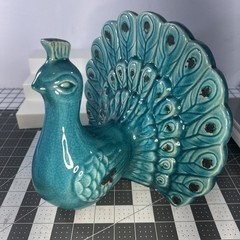 Vintage Italian Majolica Peacock Stunning Unique 11″ Wing Span