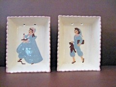 Vintage LOT 2 shadow box wall hanging dish Hand Painted Marked