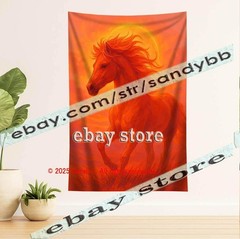 Fire Horse Spirit Tapestry 3D relief look Wall Art fantasy decor 59X82 in