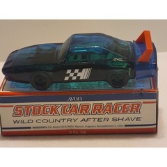 VTG Avon Stock Race Car Decanter 90% Collectible vanity Blue Glass Bottle w/ Box
