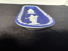 Wedgwood Pre 1891 Antique Blue Jasperware Trinket Pin Oblong Dish 8.5”