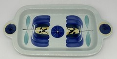 1972 NAKAO Ceramic Japan, Tray & 6 Egg Cups, Blue Flowers, M Sakaegi, Modernist