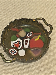 Art Enamel Millefiori on Copper Multicolor Miniature Trinket Tray Signed