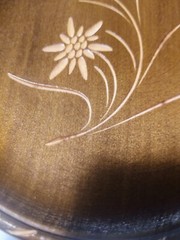 VTG L.Luyten Interlaken Switzerland Carved Etched Flower Wood Plate Dish