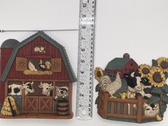 Vtg 1997 Home Interiors Farm Barn Animals Sunflowers Wall Hanging Art Decor