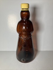 MRS BUTTERWORTH’S Amber 24 oz GLASS SYRUP BOTTLE Plastic LID VINTAGE 10”