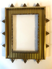 Vintage Brutalist Brass & Stone Geometric Tabletop/Wall Mirror MCM 1970s OOAK