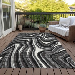 10′ X 14′ Black Gray And White Abstract Washable Rug