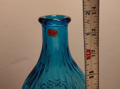 Vintage Made in Italy 13 3/4″ Empoli Blue Glass Bottle with Label