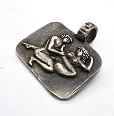 Ancient Roman Erotic Silver Pendant Rare Classical Couple Relief Artifact