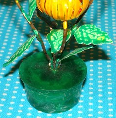 2 Unusual Vtg Enameled Metal Orange Flower Sculptures 6” Arrangement Closed