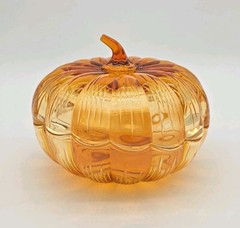 Marquis By Waterford Crystal 8″ Orange Pumpkin Lidded Candy Dish Bowl Halloween