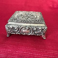 VTG Ornate Silver Plated Jewelry Box Red Velvet Lined Trinket Box Art Nouveau