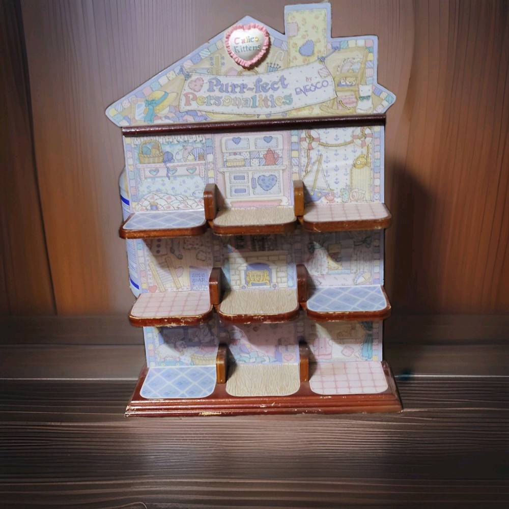 Enesco Calico Kittens Purr-fect Personalities Painted Wood Display Shelf Stand