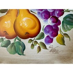 Tray Metal Toleware Beige Hand Painted Nashco New York Fruit Motif