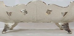 Rare Persian Silver Filigree Rectangular Bowl Handcrafted Decorative 15″L EC